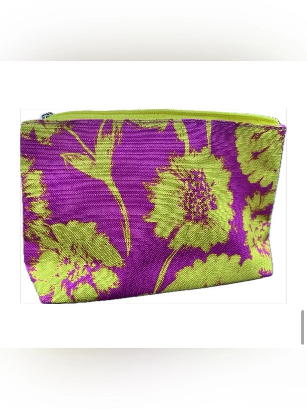 Clinique Floral Canvas Cosmetic Pouch - Magenta & Lime
